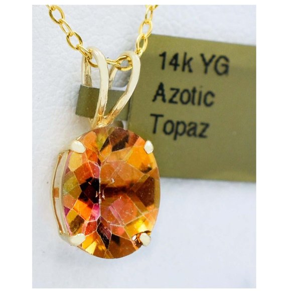 Azotic Topaz 3.75 Cts Solitaire Pendant 14K Yellow Gold - Picture 2 of 3